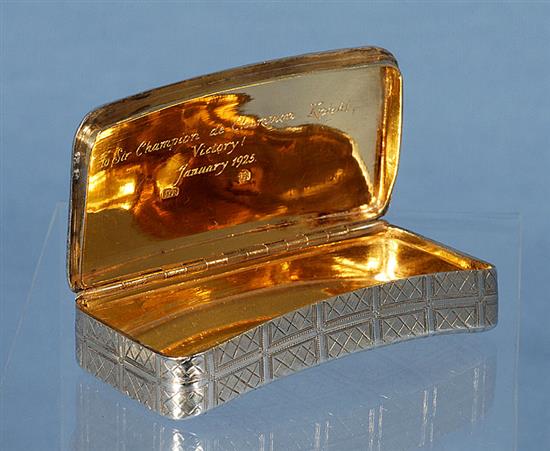 A George III silver gilt snuff box, Length 80mm. Weight: 2.5oz/80grms.